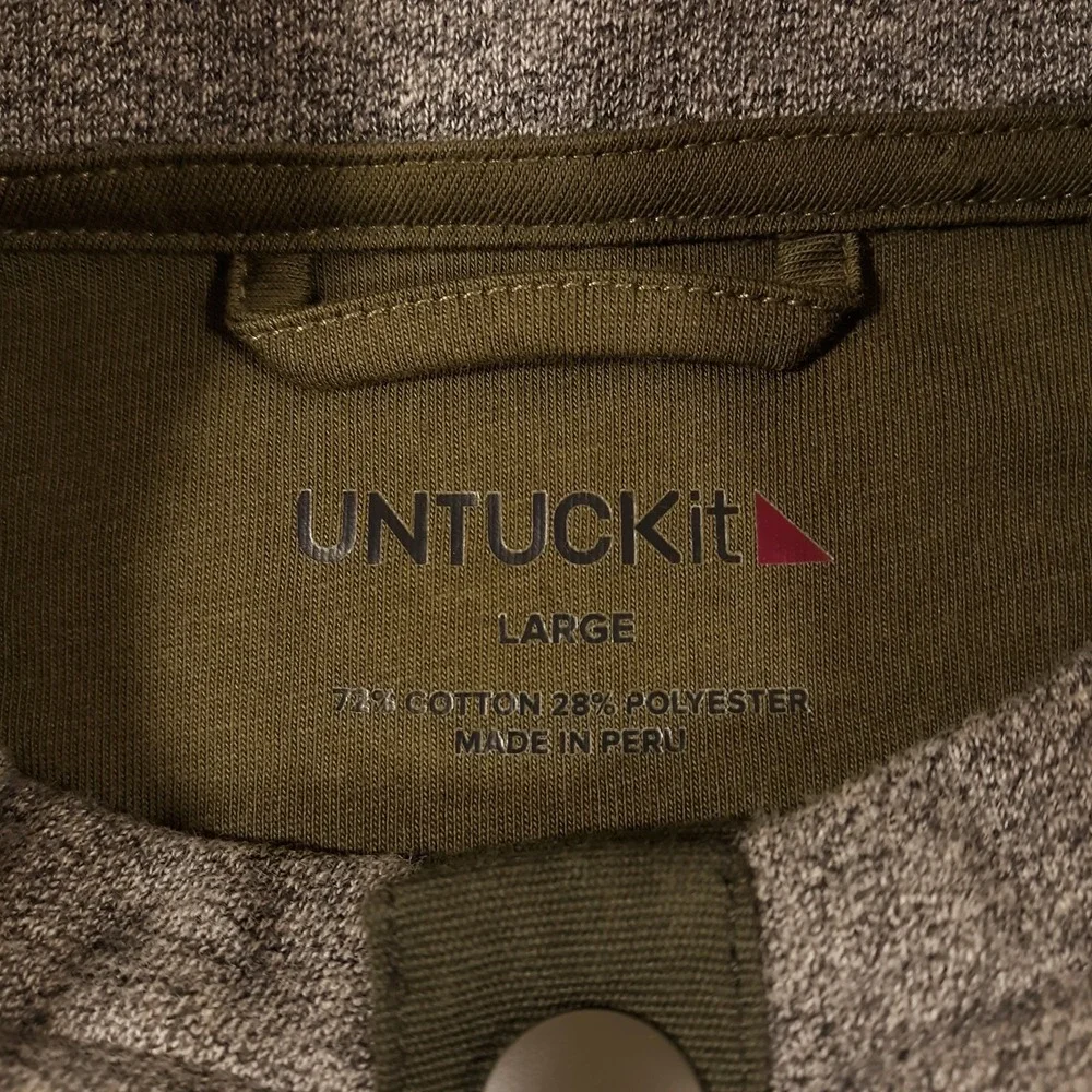 UNTUCKit Sweater Mens Large Green Gray Snaps Pullover Cotton Blend